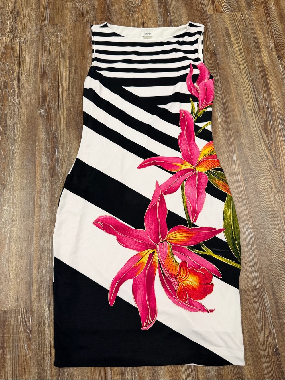 Vintage y2k Cache black & white diagonal striped polyester dress